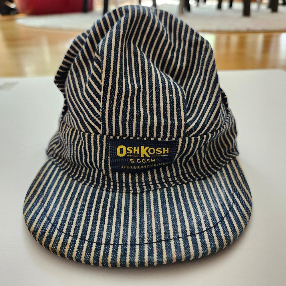 Vintage OshKosh B'Gosh Hickory Stripe Infant Train Conductor Hat Cotton
